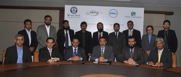 Sitting from left to right Naveed Siraj (Country Head Intel), Shahzad Aslam Khan (Country Head Dell), Asim Bukhari (CEO, Unique Technologies), Ariful Islam (COO, Meezan Bank), Mohammad Raza (Head of Consumer Banking & Marketing, Meezan Bank), Faizur Rehman (Head of Information Technology, Meezan Bank)