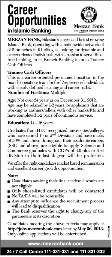 Career Opportunities in Islamic Banking 28 apr 2013