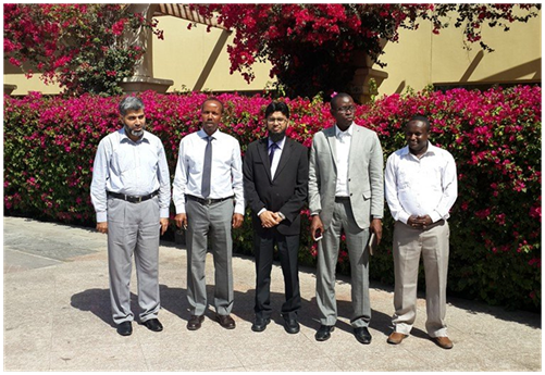 From left to right: Dr. Dawood Ashraf from IRTI – IDB, H.E Ahmed Osman from Banque Centrale De Djibouti, Mr. Ahmed Ali Siddiqui from Meezan Bank, Mr. Ousmane Seck from IRTI –IDB and a member of the Banque Centrale De Dijbouti team.