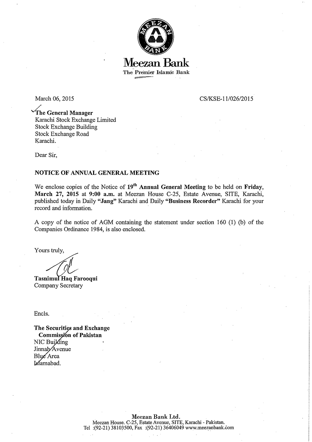 Notice of 19th Annual General Meeting 2015 (1)