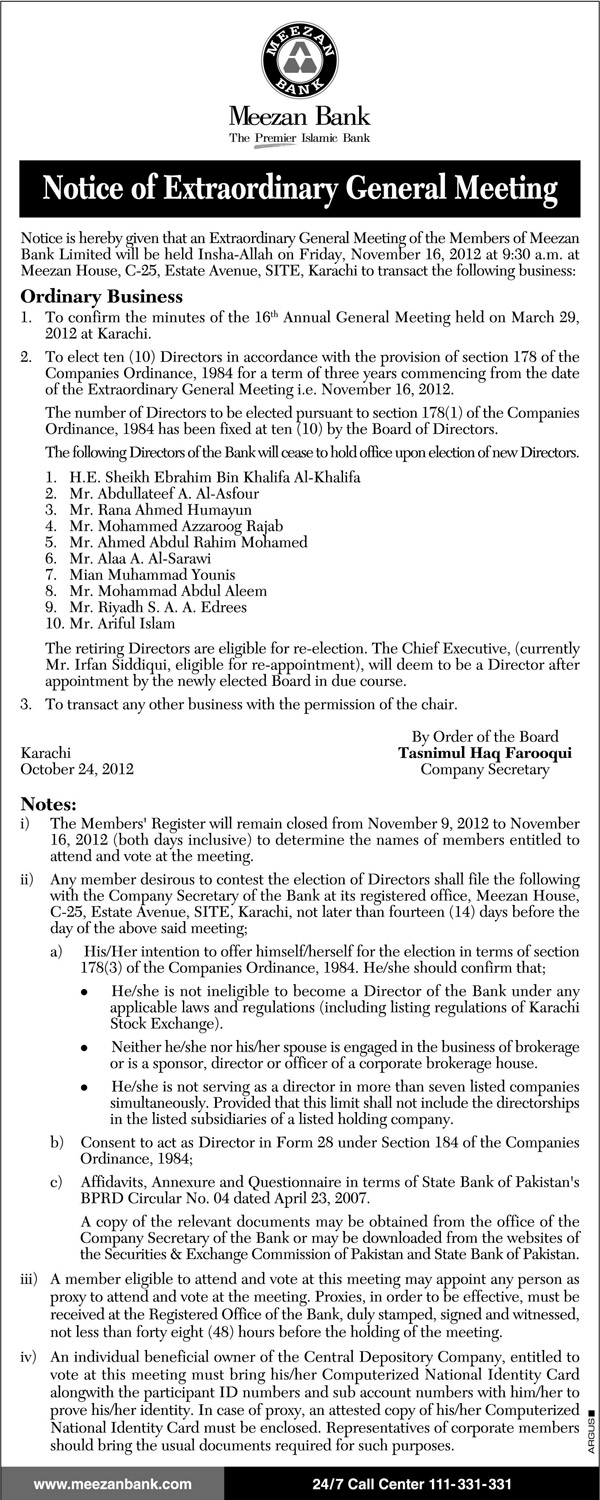 Notice of Extraordinary General Meeting 24 oct 2012