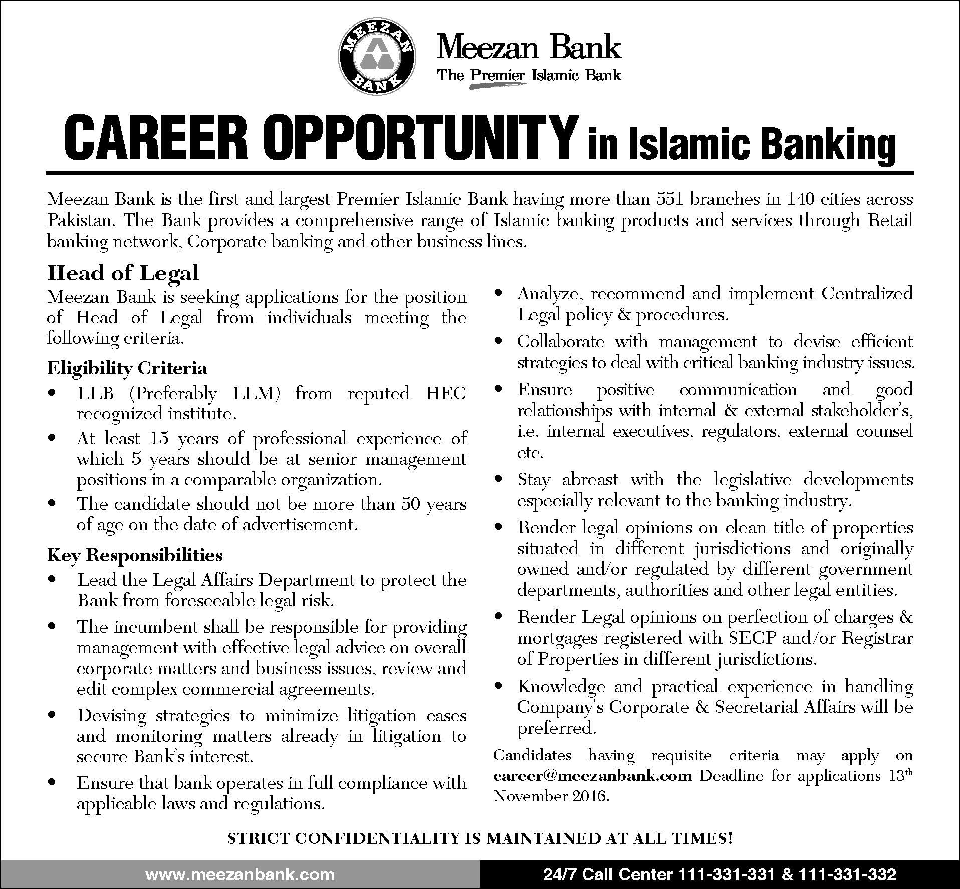 Career Opportunities in Islamic Banking – Head of Legal